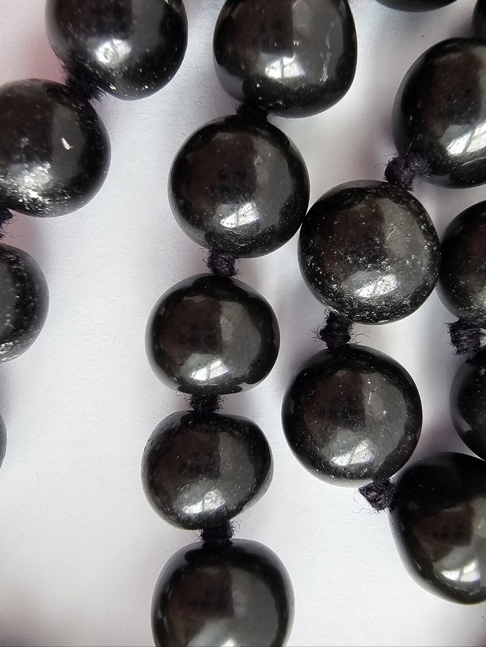 Vintage Ultra Long Black Granite Stone Knotted Rope Necklace Flapper Endless - Picture 5 of 6